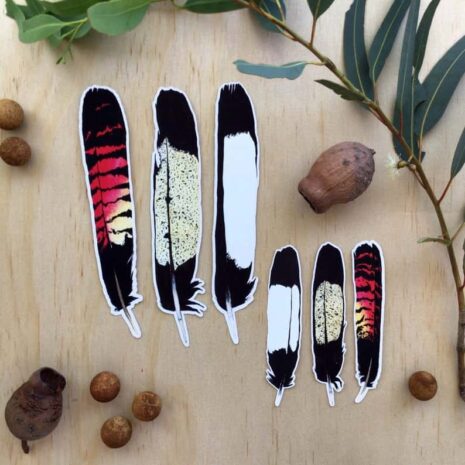 Black Cockatoo Feather Stickers, Red-tail feathers, yellow-tail feathers